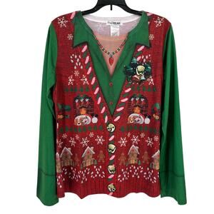 Faux Real Gingerbread Dog Cat Photo Ugly Christmas Print Shirt Womens Sz Large